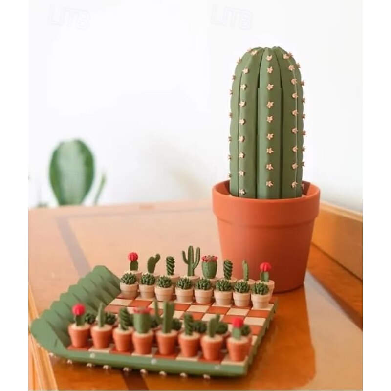 3D Printed Roll up Cactus Chess Set Portable Travel Cacti Chess Board Fun Succulent Plant Chesses Pieces Game Gift for Plant Lovers2