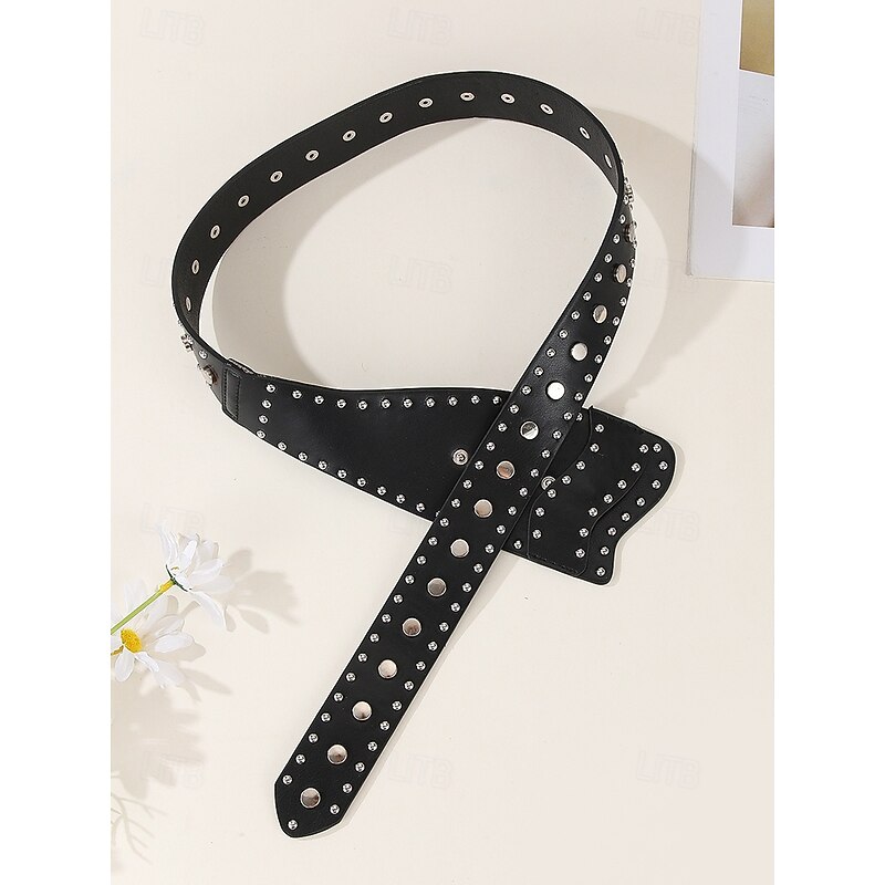 Women's Halloween Punk Rivet Belt – Black Faux Leather Studded Waist Belt for Gothic Party, Cosplay and Nightlife Outfits4