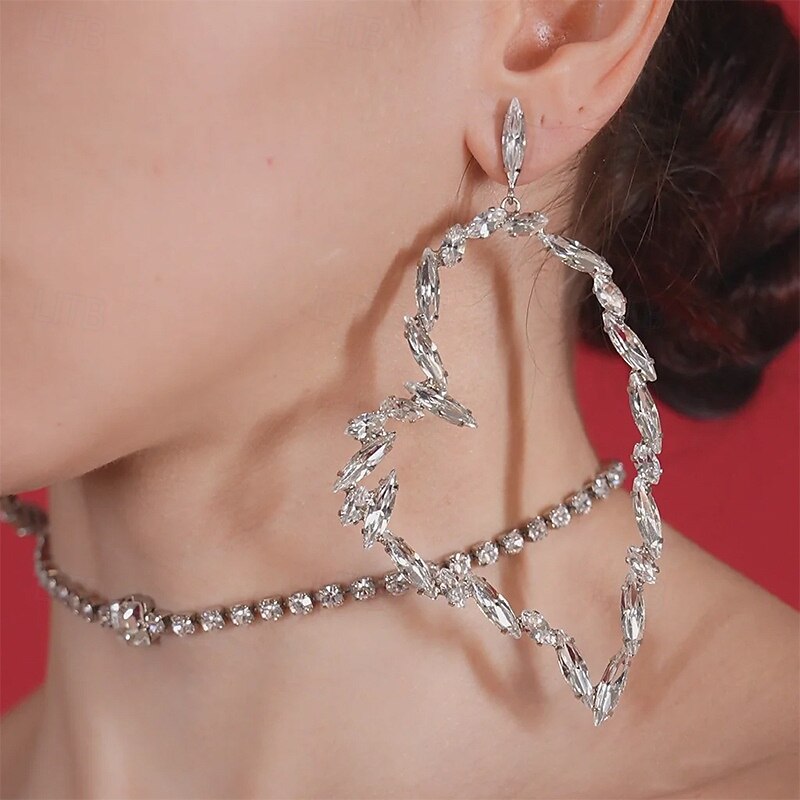 Women's Crystal Heart Earrings and Rhinestone Choker Set - Bold Statement Jewelry for Fashion Parties, Night Out, and Special Occasions2