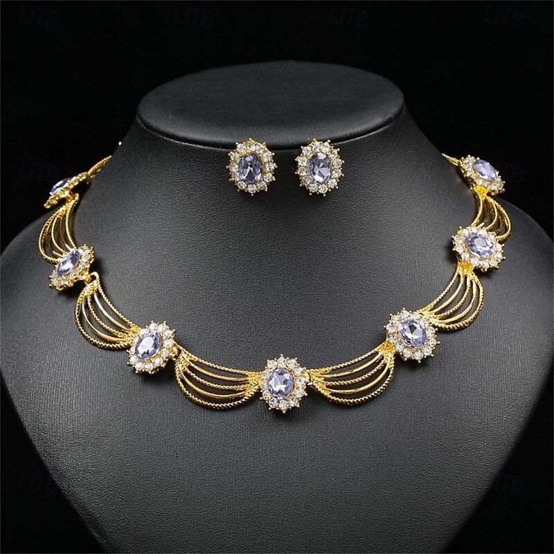 Jewelry Set Two-piece Suit Chrome Earrings Necklace Women's Elegant Vintage Fashion Vintage Style Classic Round Jewelry Set For Wedding Party Wedding Guest2