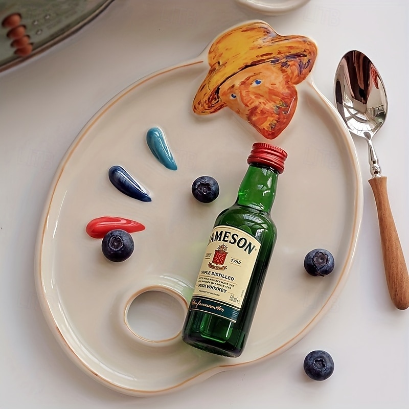 Ceramic Van Gogh Inspired Artist Mixing Palette Multi-Purpose Decorative Prop for Painting and Displaying Makeup Essentials Best for Christmas, Perfect for Thanksgiving