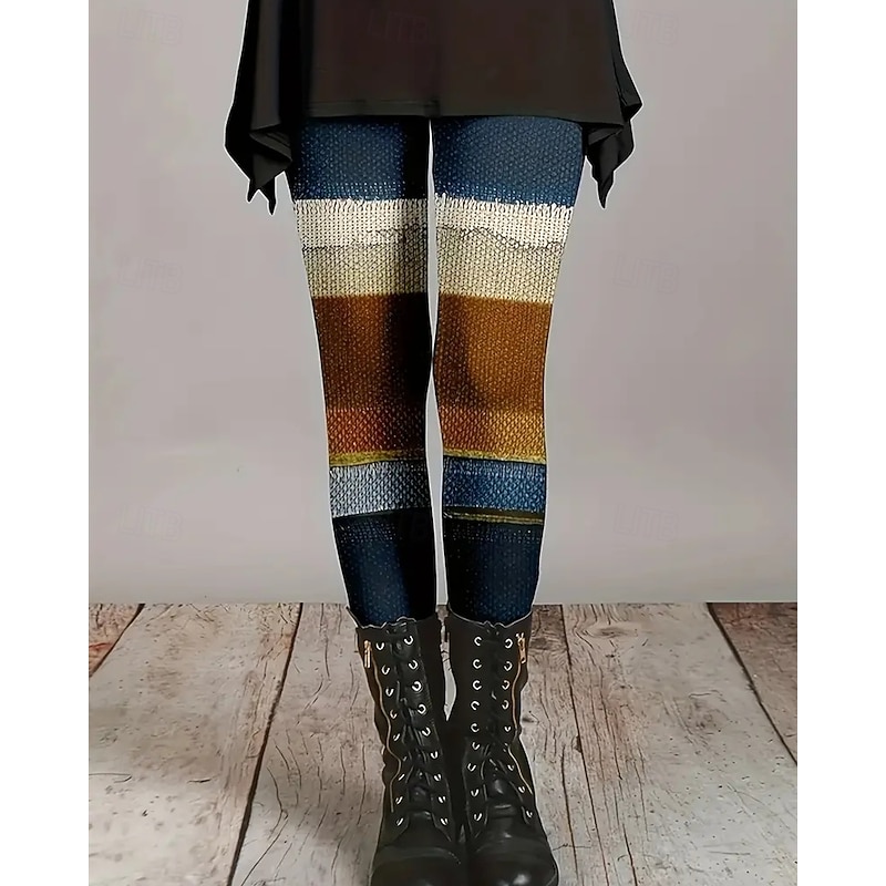 Women's Pants Trousers Leggings Cozy Leggings Streetwear Casual Full Length High Waist Color Block Elastic Waist Print Breathability Comfortable Stretchy Vacation Street Daily Wear Blue Summer Spring2