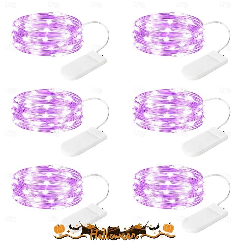 6 Pcs 2M/7FT Fairy Lights Halloween Christmas Valentine's Day Wedding Party Indoor and Outdoor Festive Atmosphere Decorative Lights Copper Wire Light String Gift Packaging