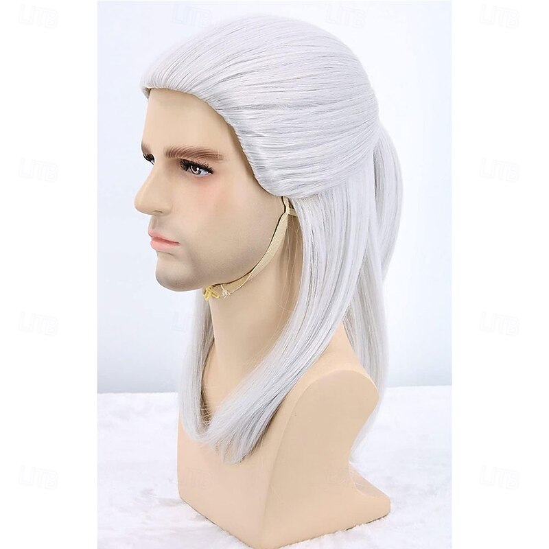 Long Silver Grey Wig for Man Geralt of Rivia Wig Inspired by Halloween Cosplay Costume Wigs3