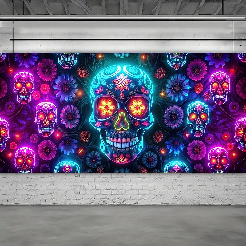 Day of the Dead Garage Door Cover Large Hanging Backdrop Skeleton Mexico Dark Punk Gothic Style Party Outdoor Shooting Backgrounds Front Door Home Decor3