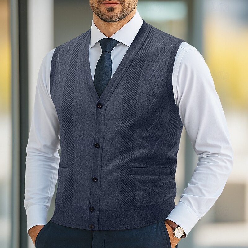 Men's Sweater Dress Sweater Cardigan Sweater Knit Sweater Ribbed Knit Regular Tops Knitted Ribbed Plain V Neck Fashion Shawls Casual Daily Wear Clothing Apparel Fall Winter Burgundy Blue L XL 2XL