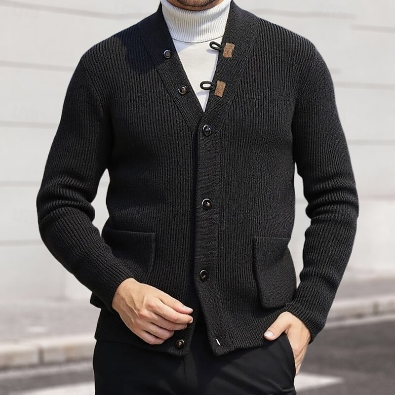 Men's Cardigan Sweater Cropped  Sweater Knit Sweater Ribbed Knit Regular Tops Pocket Buttons Plain V Neck Fashion Classic Vacation Daily Wear Clothing Apparel Fall Winter Army Green Black M L XL4