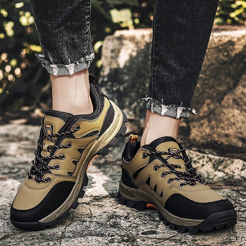 Men's Khaki and Black Outdoor Hiking Sneakers – Waterproof Trail Running Shoes with Cushioned Sole for Climbing, Camping and Daily Outdoor Wear2