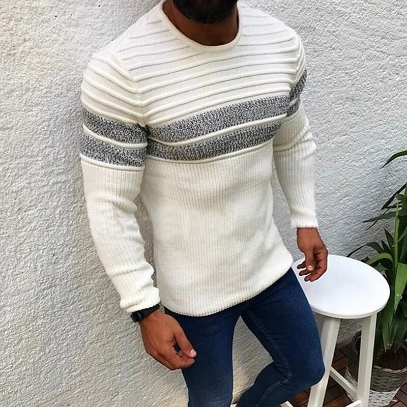 Men's Sweater Pullover Sweater Jumper Ribbed Knit Regular Tops Knitted Slim Fit Plain Crew Neck Knitwear Contemporary Casual Daily Wear Clothing Apparel Spring Fall Natural yellow Black S M L