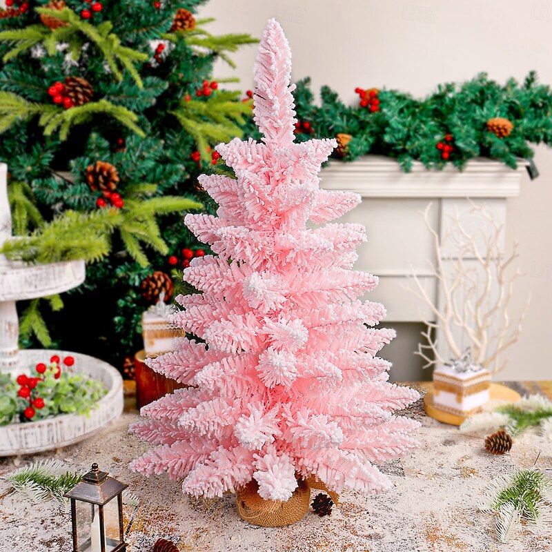 Christmas Mini Tree Tabletop Desktop Artificial Christmas Tree Xmas Decor Pink Flocked Snow Creative Design for Holiday Mall Window Display Festive Home Party Decoration Accessory4