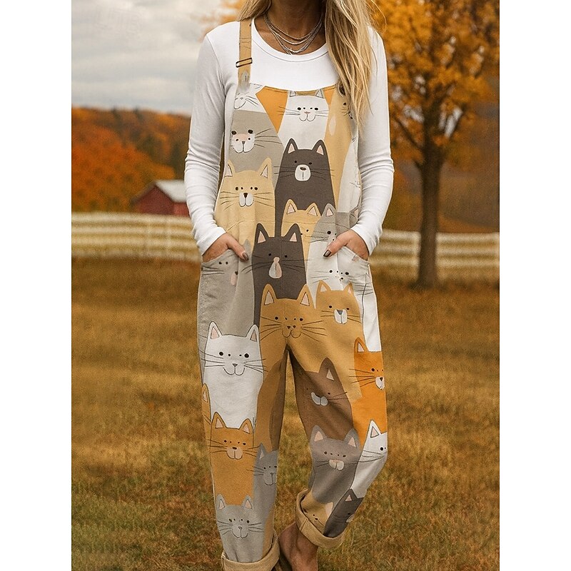 100% Cotton Women's Dungarees Lightweight Graphic Sleeveless Sleeveless Straight Square Neck Pocket with Pocket Vacation Daily Loose Fit Pink Blue Purple Summer