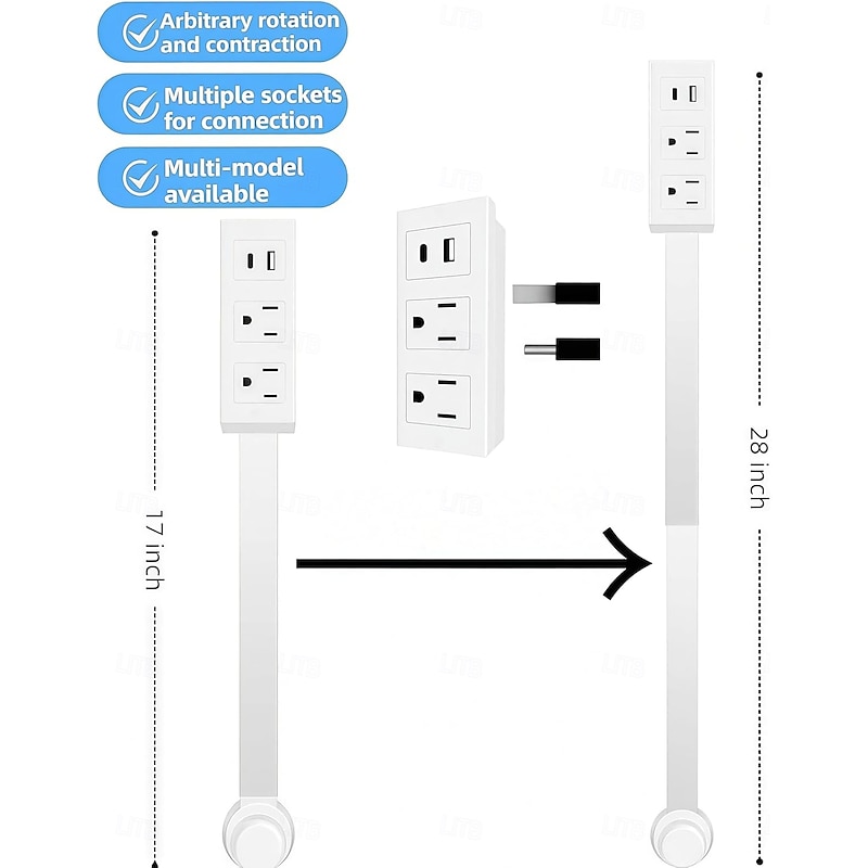 Electrical Outlet Extender Stick with USB-A/USB-C & 2 AC Outlets | 180° Rotating & 22"-34" Expandable Power Socket Expander | ETL-Certified for Hard-to-Reach Outlets Behind Sofa, Nightstand, Desk2