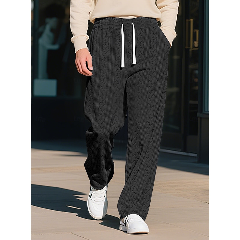 Men's Sweatpants Wide Leg Sweatpants Trousers Open Bottom Sweatpants Jacquard Drawstring Elastic Waist Plain Moisture Wicking Breathable Full Length Outdoor Casual Daily Fashion Streetwear Black Khaki - Main Image