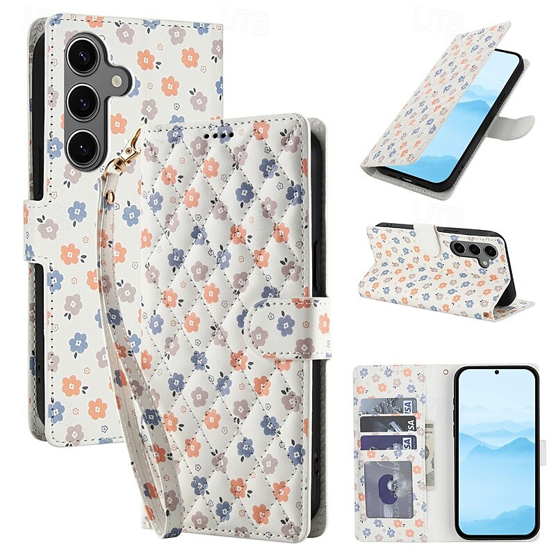 Phone Case For Samsung Galaxy S25 S25 Edge S24 S24 FE S23 Ultra Plus S22 Plus  Ultra A55 5G A14 A34 A54 Wallet Case Magnetic Card Slot Shockproof Retro Flower Floral PC PU Leather3