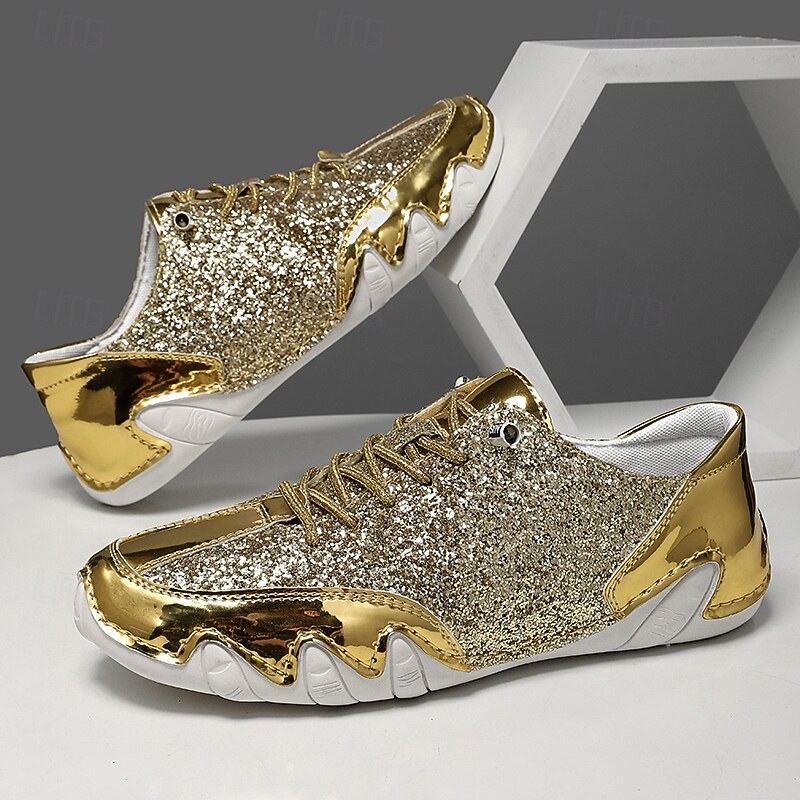 Men's Gold Glitter Sneakers – Fashion Shiny Casual Shoes for Parties, Clubbing and Stage Performance4