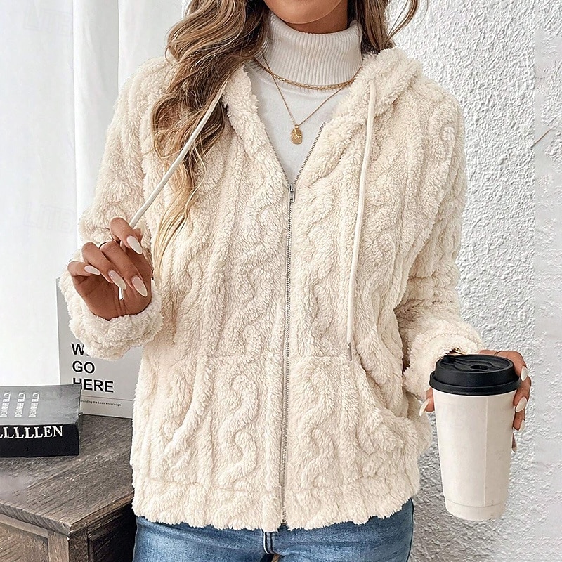 Women's Fleece Jacket Thick Warm Drawstring Long Sleeve Sports Solid Color Top For Outdoor Travel Vacation Activewear3