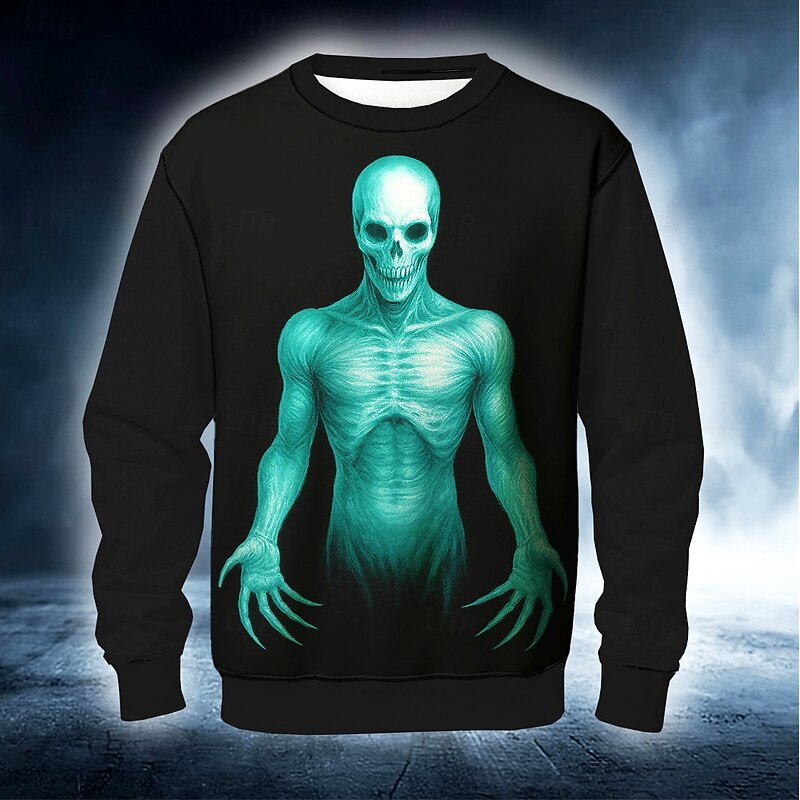 Halloween Men's Grim Reaper Devil Reaper Sweatshirt Punk Party Long Sleeve Crew Neck Vacation Red Blue Crewneck 3D All Seasons Designer2