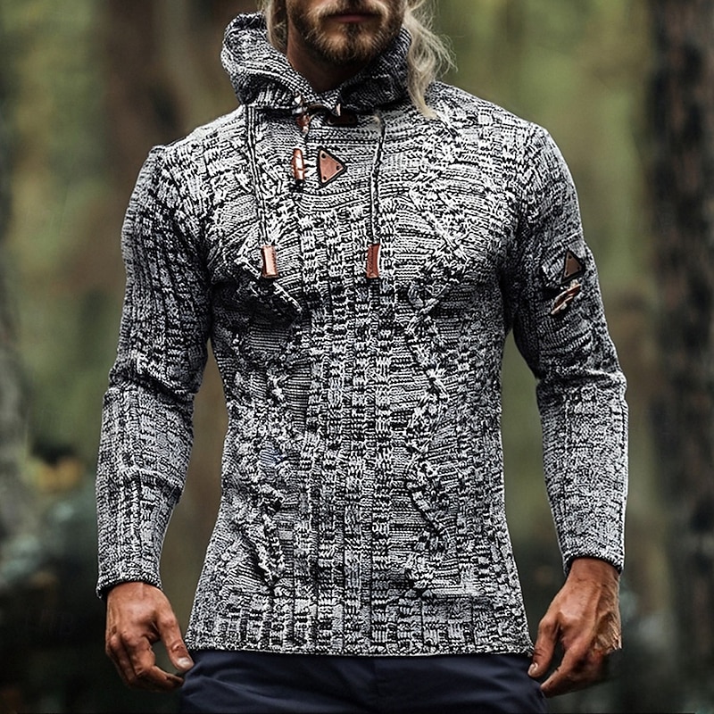 Men's Pullover Sweater Jumper Knit Sweater Ribbed Knit Regular Tops Knitted Plain Hooded Fashion Basic Vacation Daily Wear Clothing Apparel Fall Winter Black Brown M L XL