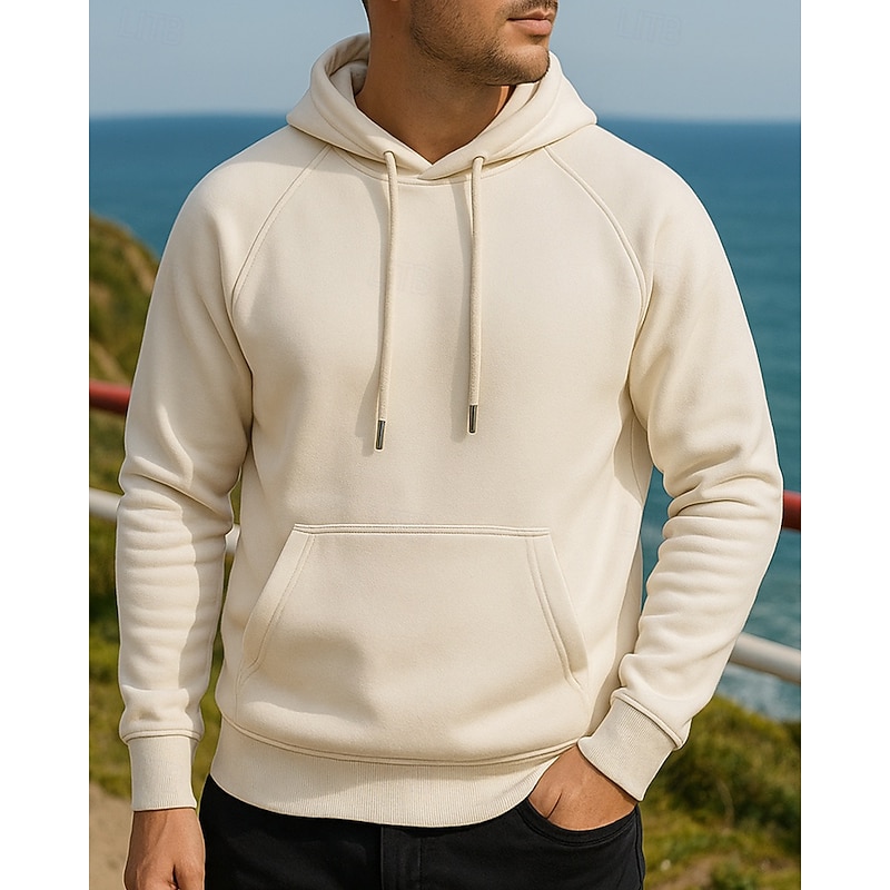 Men's Casual Sweatshirt Pullover Hoodie with Pockets Long Sleeve Top Athleisure Fall Solid Colored Fashion Outdoor Travel Running Sportswear Activewear Black Yellow Army Green3