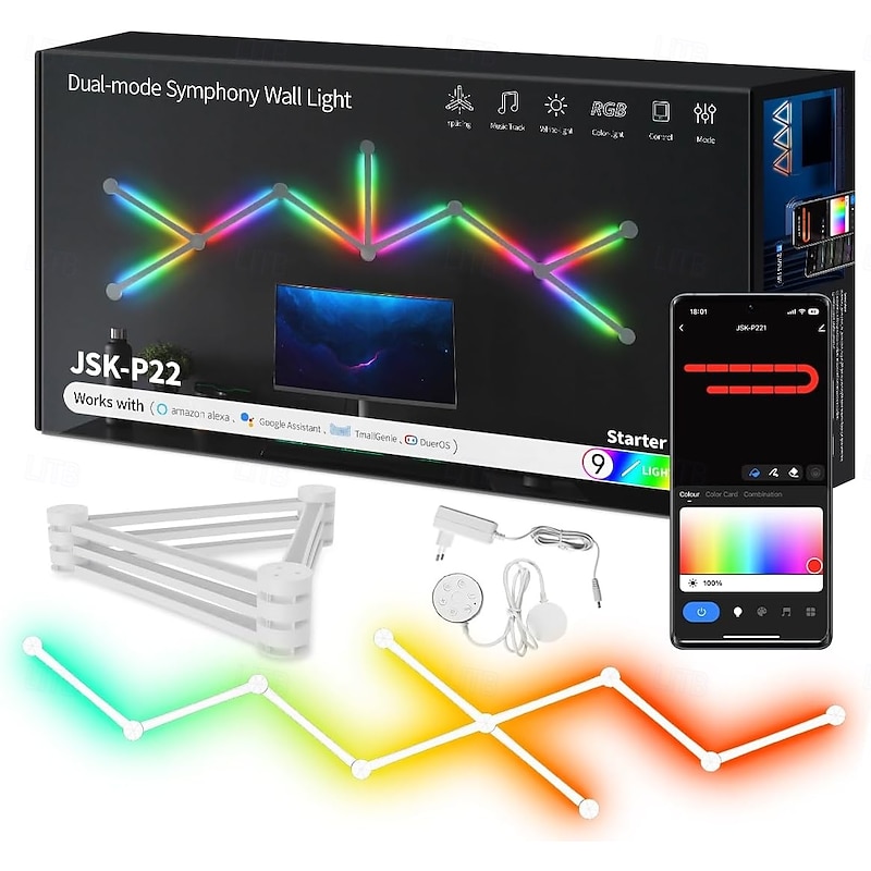 LED Smart Glide Wall Line Light, WiFi RGB LED Wall Light for Gaming Room, 16M Colors, Music Sync, Compatible with Alexa and Google Assistant