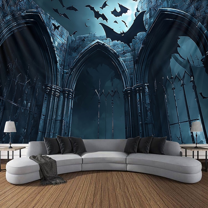 Halloween Tapestry Banners Wall Hangings Bat Dark Punk Gothic Style Party Dorm Shooting Backgrounds Home Decor
