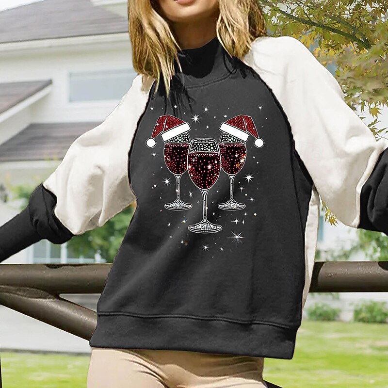 Women's Pullover Sweatshirt Lounge Top Christmas Sweatshirts Long Sleeve Top Athleisure Fall Graphic Holiday Vacation Sportswear Activewear Black Blue4