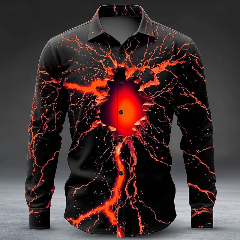 Halloween Men's Optical Illusion Lightning Shirt Button Up Shirt Long Sleeve Dark Punk Gothic Style Outdoor Holiday Summer Spring Turndown 3D Print Collared Shirts Red Blue Purple Orange Green2
