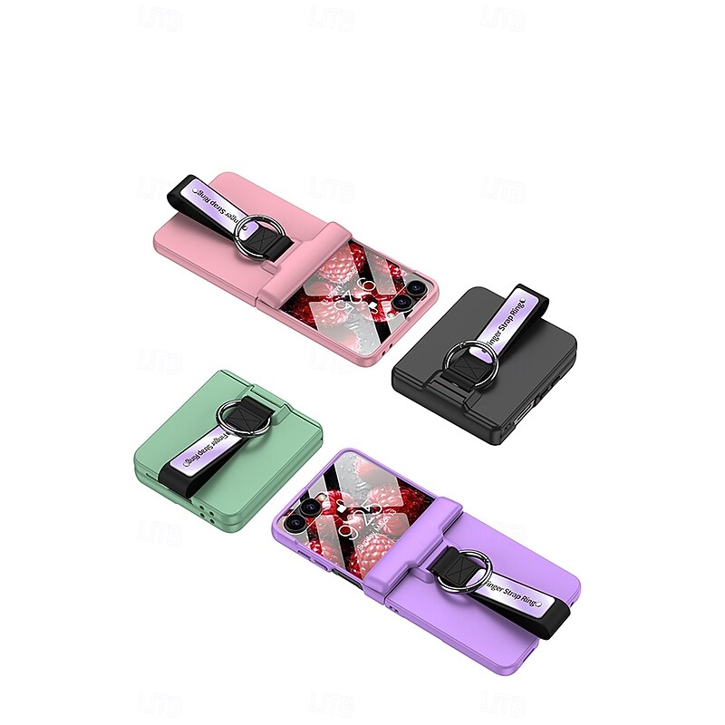 Phone Case For Samsung Galaxy Z Flip 7 Z Flip 6 Z Flip 5 Back Cover with Wrist Strap Ring Buckle Shockproof Retro PC