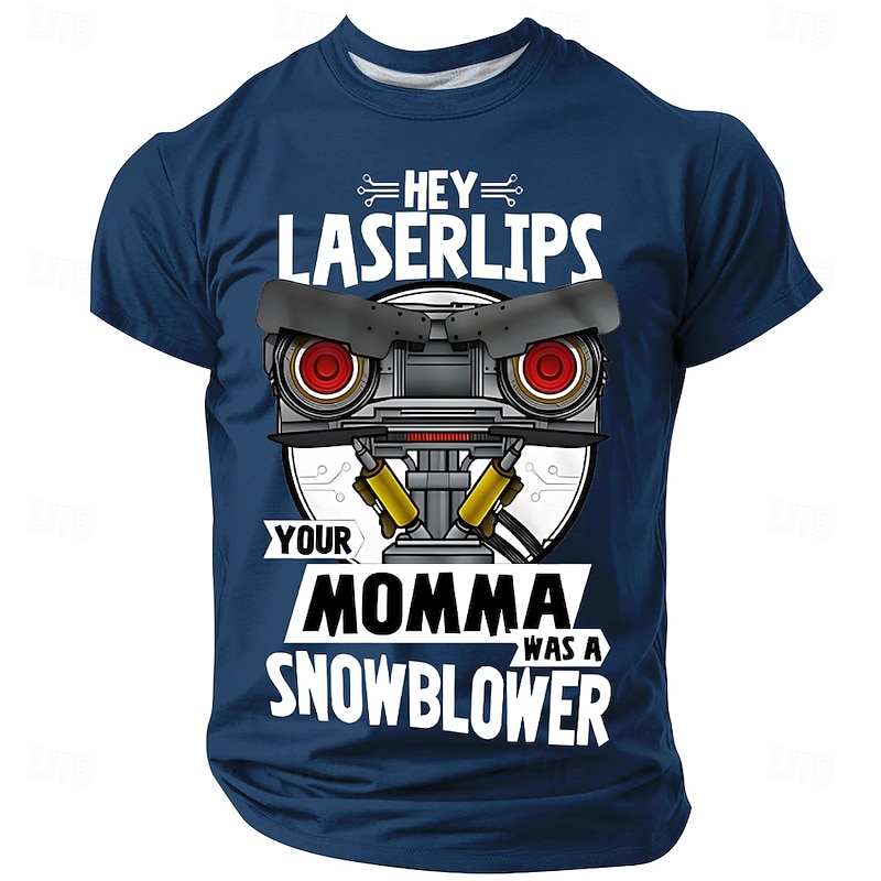 Men's Funny Johnny 5 Laserlips T-Shirt - "Your Momma Was a Snowblower" Sci-Fi Movie Graphic Tee2