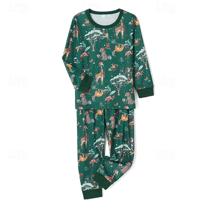 Family Pajamas Christmas Pattern Home Print Dark Green Long Sleeve Active Matching Outfits4