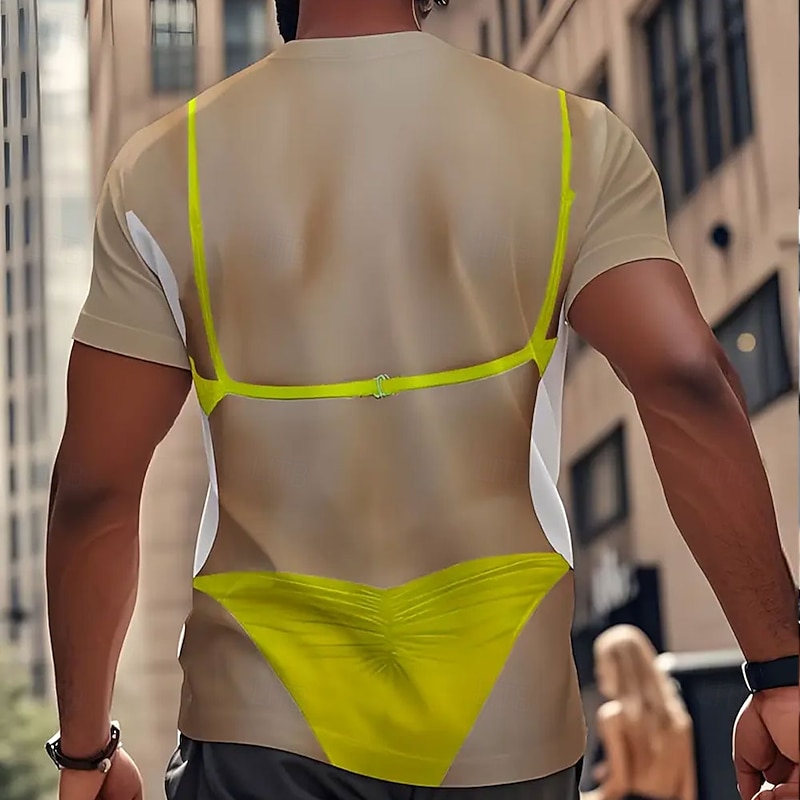 Men's Optical Illusion 3D T Shirt Short Sleeve T shirt 3D Print Crew Neck Shirt Exaggerated Designer Party Daily Holiday Yellow Summer Spring All Seasons Clothing Apparel S M L XL XXL XXXL2