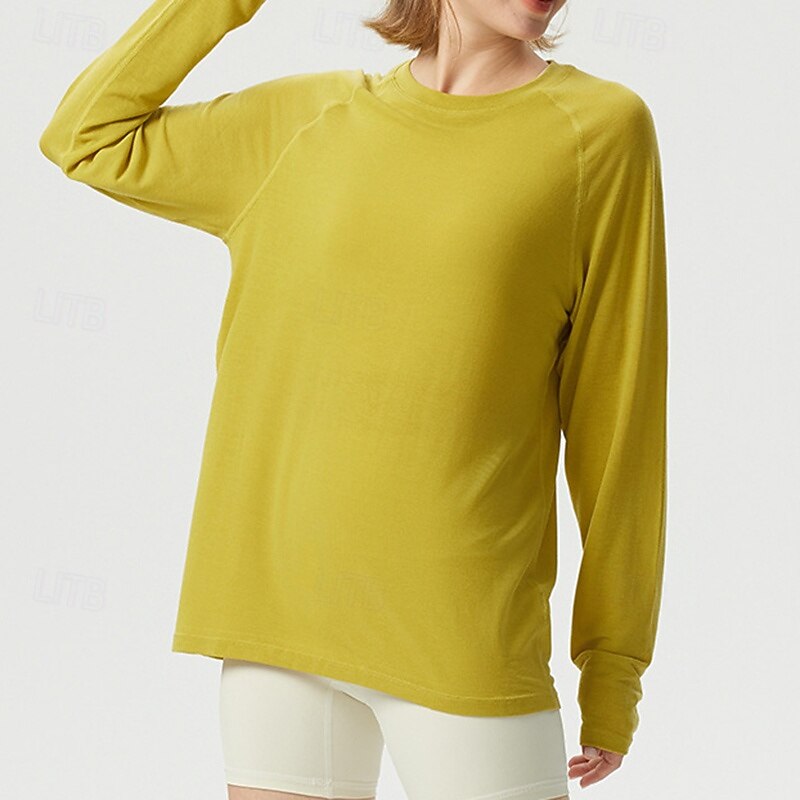Women's Activewear Crew Neck Breathable Long Sleeve Sports Solid Color Top For Gym Athletic Sports Loose Fit Activewear2