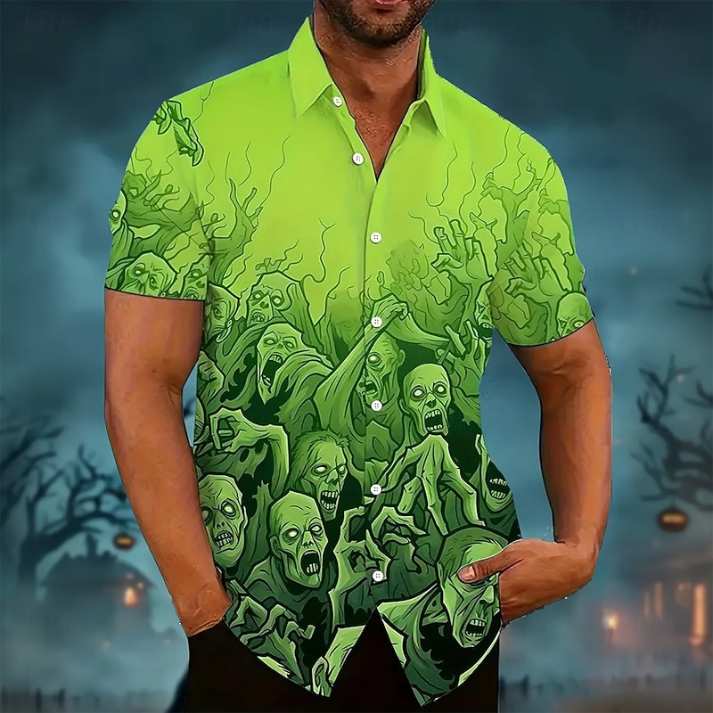 Halloween Men's Halloween Costumes Skulls Shirt Summer Shirt Button Up Shirt Short Sleeve Dark Gothic Style Holiday Summer Spring Turndown 3D Print Collared Shirts Front One Pocket Black Pink Blue4