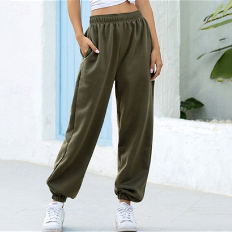 Women's Sweatpants Joggers Pants Trousers Fashion Streetwear Full Length High Waist Plain Pocket Elastic Waist Breathability Comfortable Micro-elastic Street Daily Wear Going out Black White Pink4
