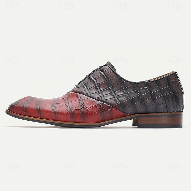 Men's Red Black Crocodile Pattern Leather Oxford Shoes – Luxury Lace-Up Formal Dress Footwear for Business, Weddings and Parties3