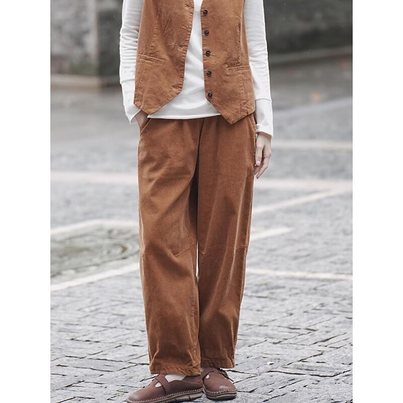 Women's Sweatpants Chinos Vacation Vintage Basic Full Length High Waist Plain Pocket Elastic Waistband Comfy Soft Comfortable Micro-elastic Outdoor Vacation Street Khaki Dark Blue Beige Coffee Spring2