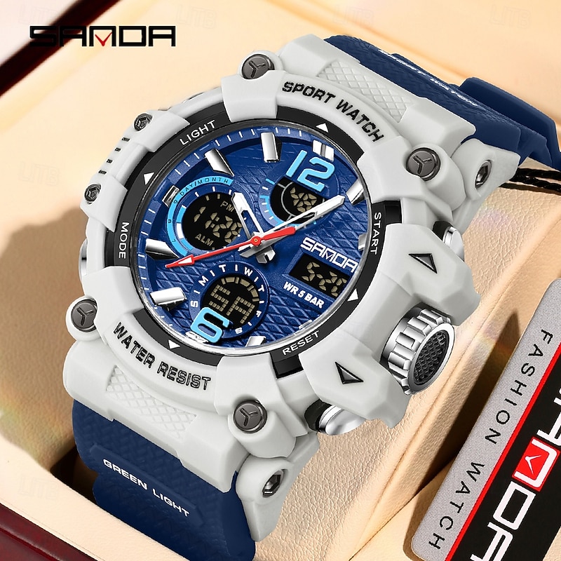 Fashion SANDA New 6276 Student Electronic Watch Alarm Clock Multifunctional Dual Display Waterproof LED Men's Electronic Watch