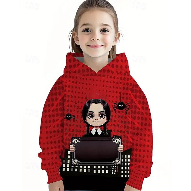 Girls' Cartoon Graphic Hoodie Sweatshirt Cute Girl Summer Gothic Long-Sleeve Breathable Fashion Halloween for Girls