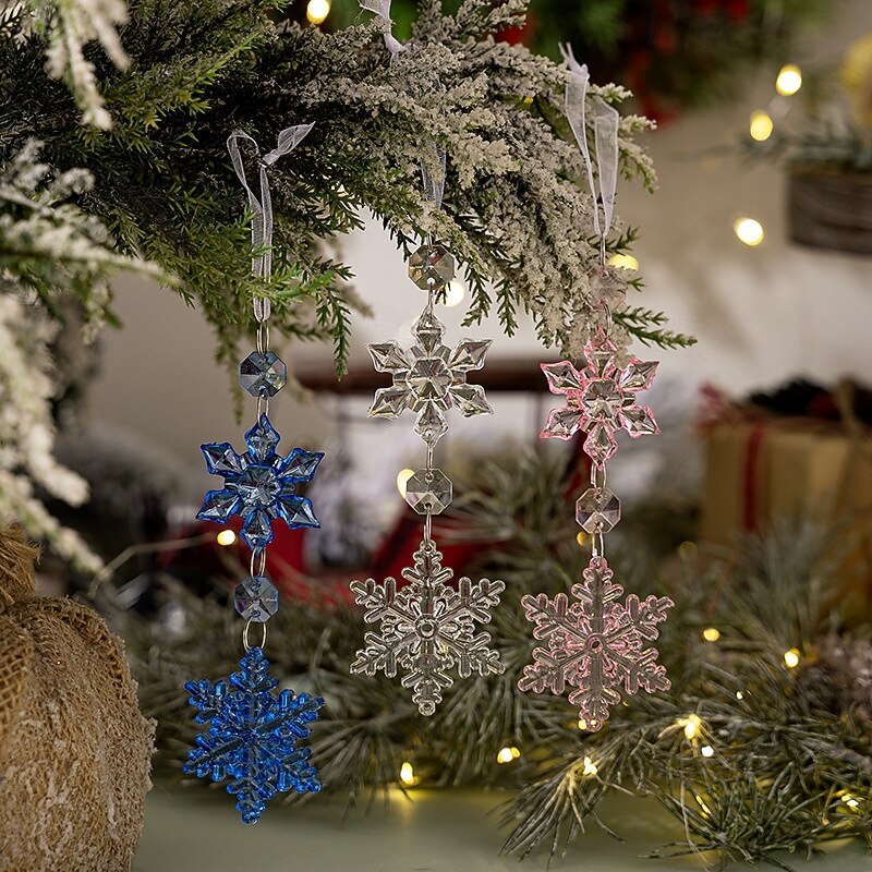 3pcs Christmas Crystal Snowflake Hanging Ornaments, Colorful Acrylic Hexagon Snowflake Decorations, Christmas Tree Hanging Decor, Holiday Home and Party Accessories