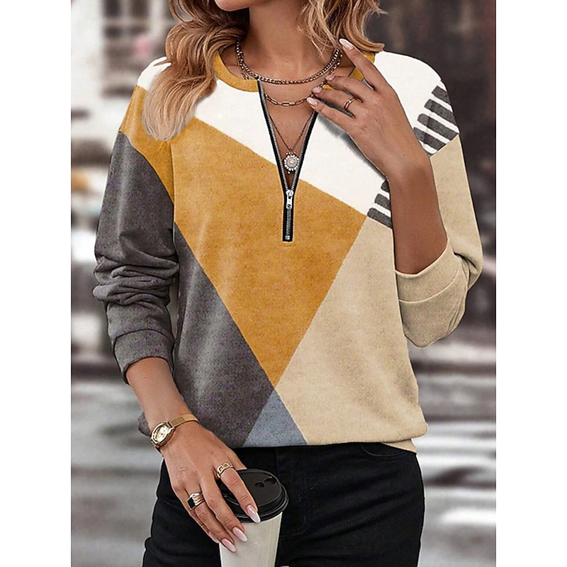 Women's Pullover Sweatshirt Zip Up Sweatshirts Floral Graphic Fashion Casual Long Sleeve Crew Neck Regular Tops Street Dailywear Zipper Print Yellow Blue Purple Spring Fall Winter