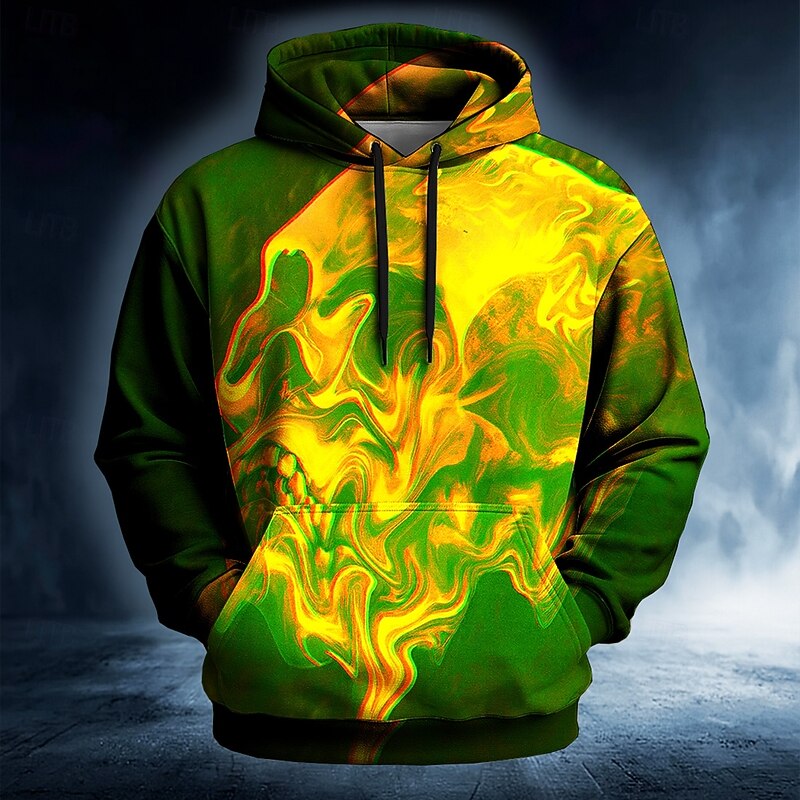 Halloween Men's Skull Abstract Hoodie Sweatshirt Punk Exaggerated Long Sleeve Crew Neck Club Streetwear Yellow Red Drawstring Fall Winter Designer3