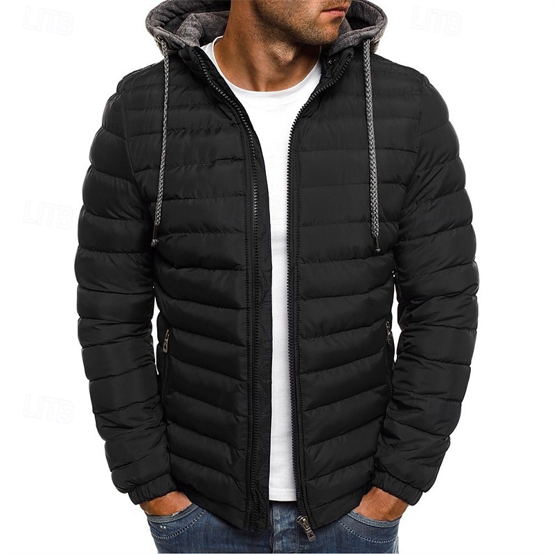 Men's Winter Coat Puffer Jacket Padded Jacket Pocket Polyster Vacation Daily Wear Date Regular Fashion Casual Comfortable Thermal Warm Winter Solid / Plain Color Black Red Navy Blue Blue Puffer Jacket3
