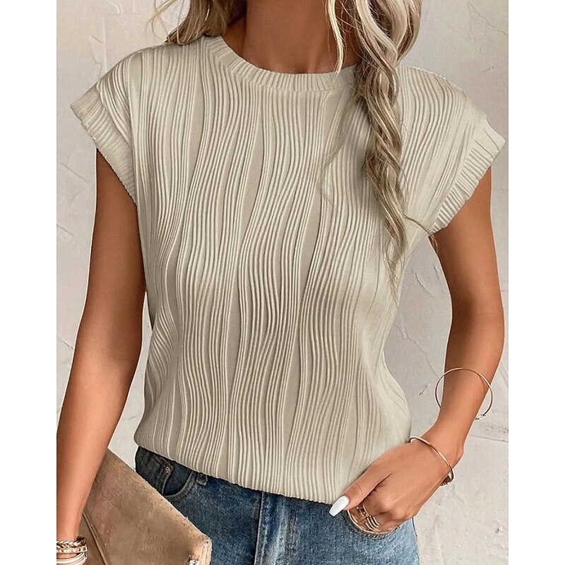 Women's Texture Blouse Blouse Plain Modern Casual Sleeveless Crew Neck Regular Tops Daily Holiday Going out Black White Pink Green Apricot Summer