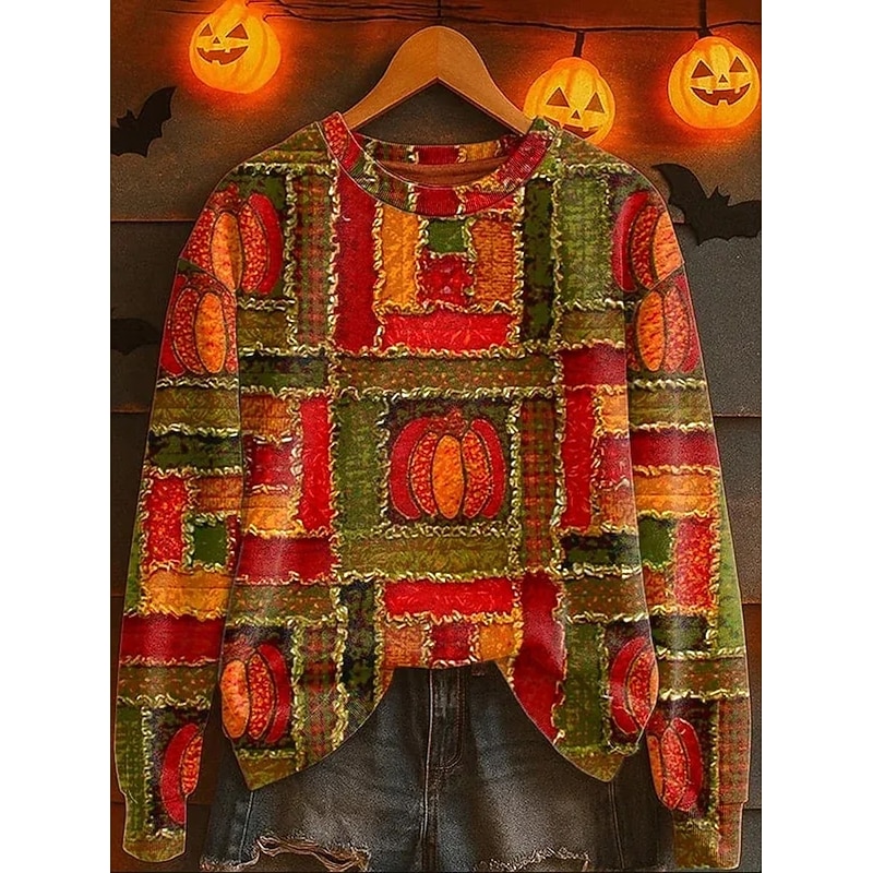 Women's Pullover Sweatshirt Graphic Pumpkin Abstract Fashion Casual Long Sleeve Crew Neck Regular Tops Street Dailywear Casual Print Yellow Orange Fall Winter2