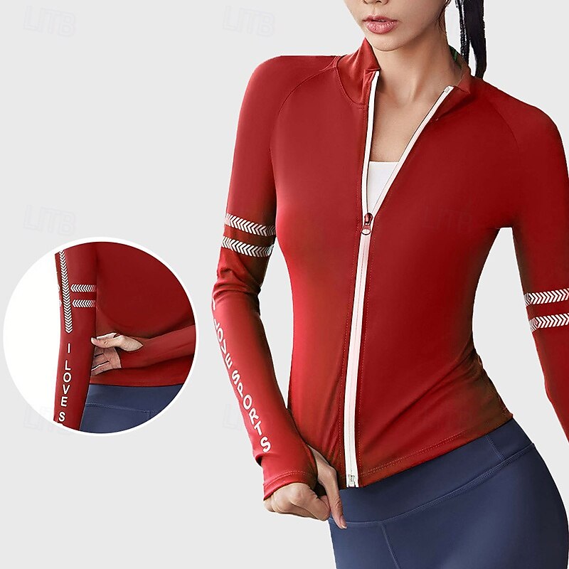 Women's Sport Jacket Soft Full Zip Long Sleeve Sports Solid Color Top For Gym Running Fitness Activewear