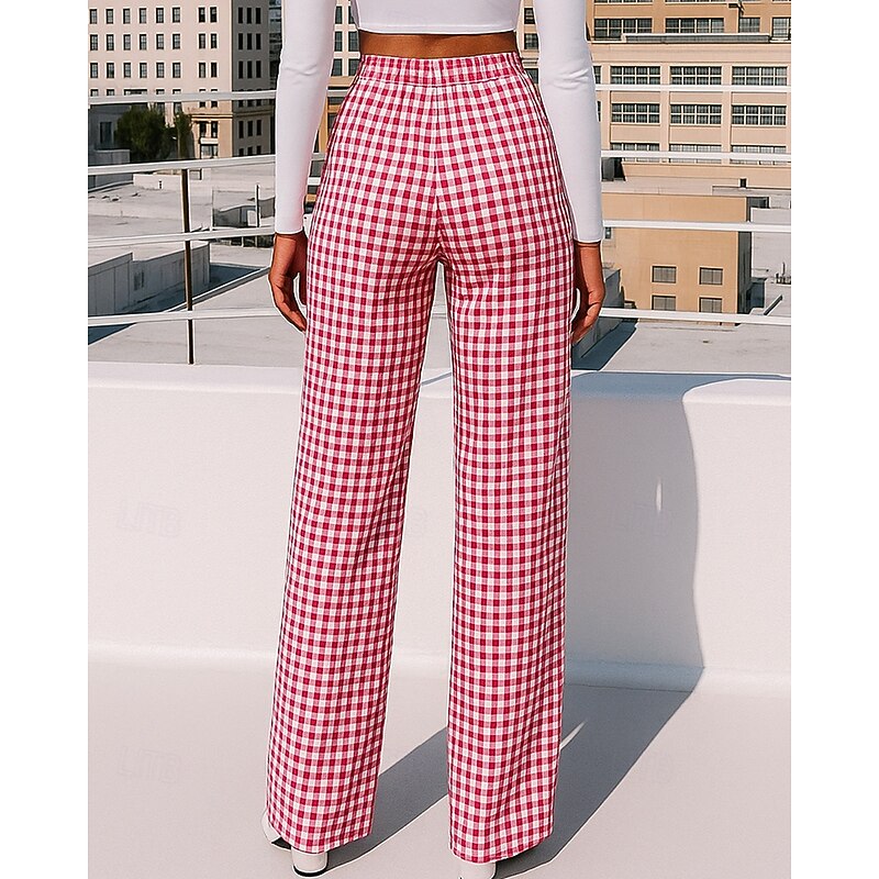 Women's Wide Leg Pants Casual Pants Pocket High Waist Bottoms Athleisure Gym Workout Fall Cotton Fashion Outdoor Travel Loose Fit Sportswear Activewear Plaid Black Pink Blue2