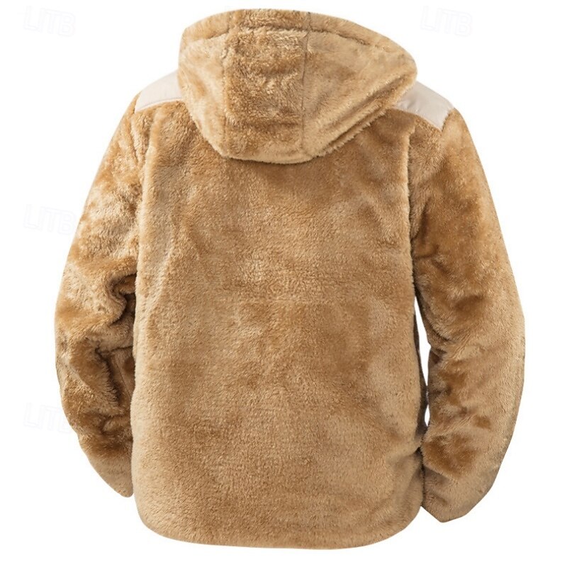 Men's Fleece Jacket Hoodied Jacket Formal Home Warm Pocket Hooded Fall Winter Solid Color Fashion Daily Shirt Collar Short Black Khaki Coffee Jacket2