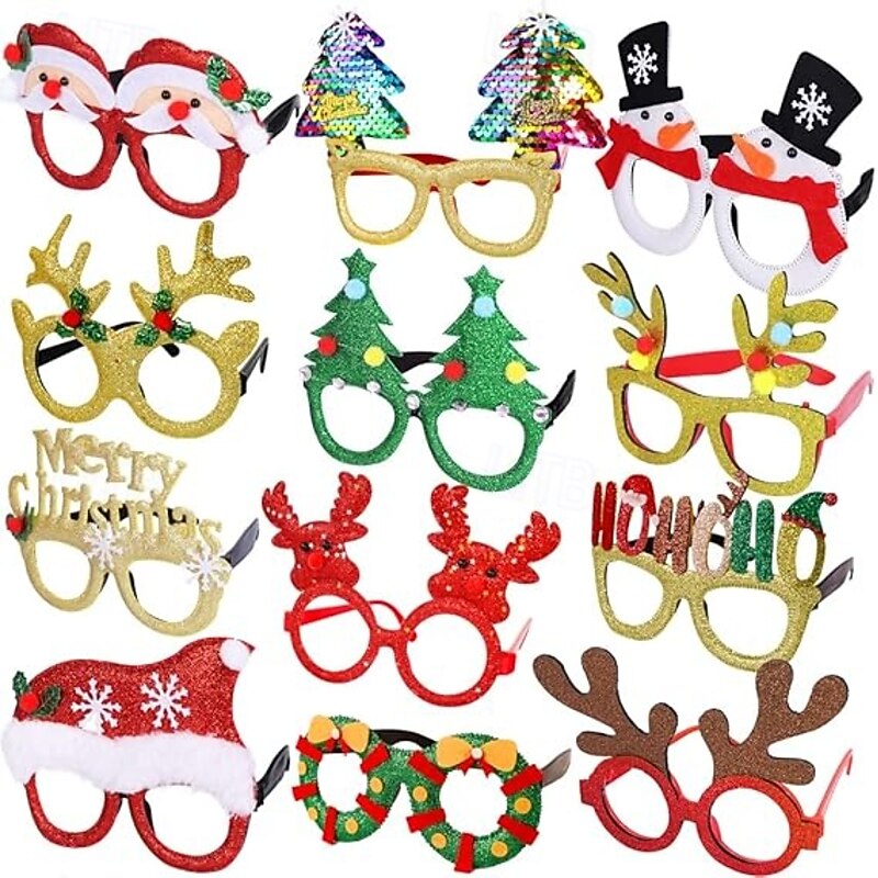 12Pcs Christmas Glasses Glitter Holiday Party Glasses Frames Christmas Decoration Accessories Costume Eyeglasses for Christmas Parties Holiday Favors (One Size Fits All)3
