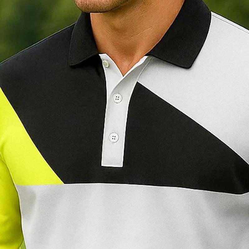 Men's Polo Shirts Golf Polos Shirts Street Business Turndown Ribbed Polo Collar Long Sleeve Fashion Basic Solid Color Geometric Color Block Fall Winter Cross-Seasons Regular Fit Red Green Polo Shirts3