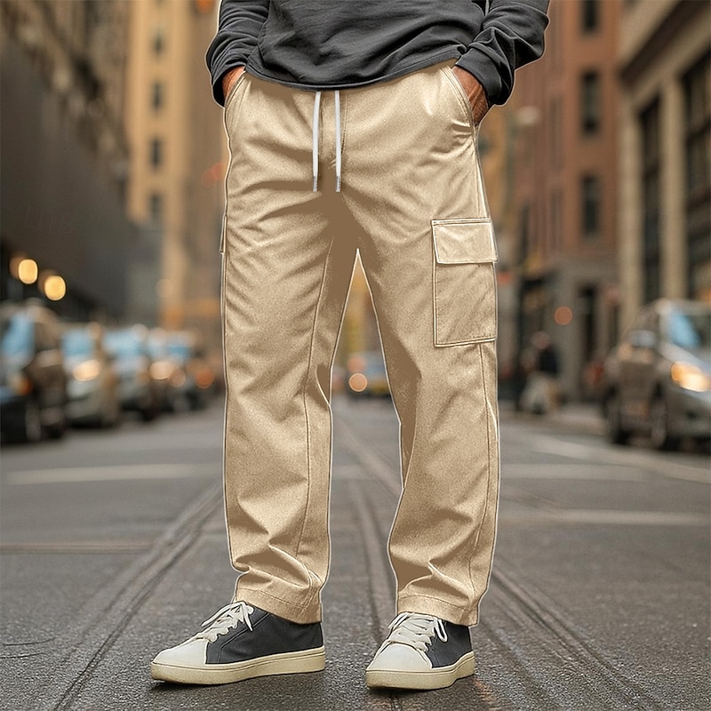Men's Cargo Pants Shorts Drawstring Pocket Multi Pocket Solid Color Windproof Wearable Full Length Outdoor Vacation Daily Vacation Streetwear Black White Inelastic4